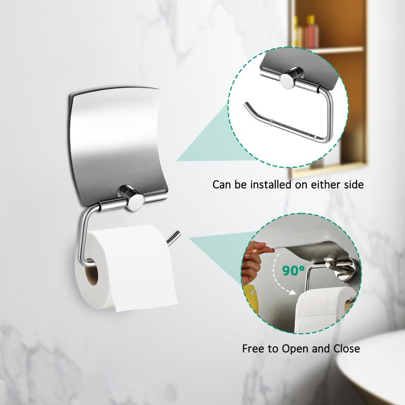OlBuWa Toilet Paper Holder with Cover Tissue Roll Storage Rack Storage Dust-proof for Kitchen & Bathroom-304 Stainless Steel - Image 3